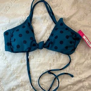 NWT- Xhilaration Teal + Black Polka Dot Bikini Top